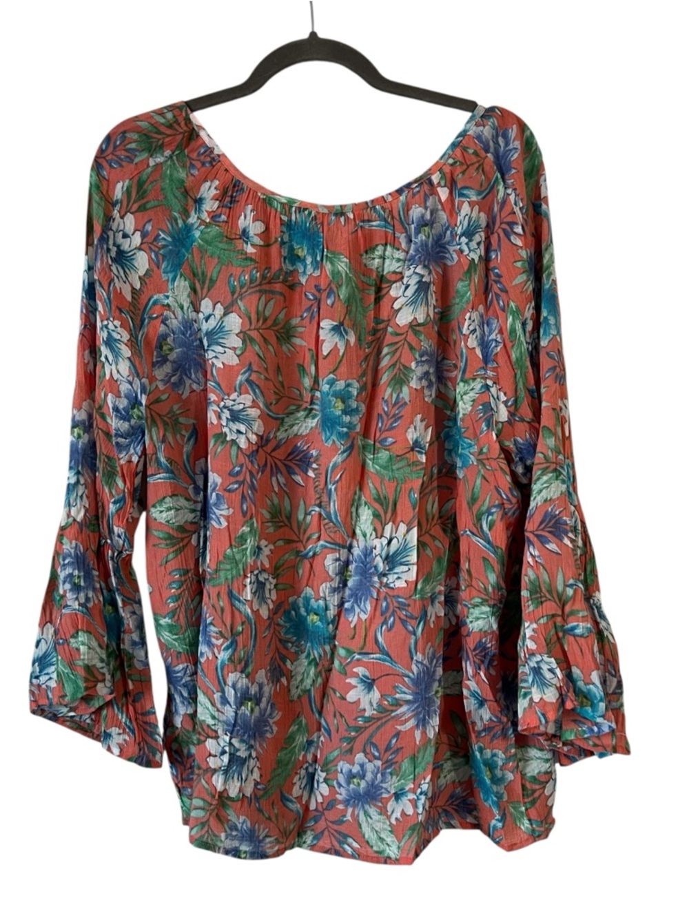 Counterparts Floral Boho Peasant Blouse Bell Sleeve Tassel Tie XL - Picture 4 of 9